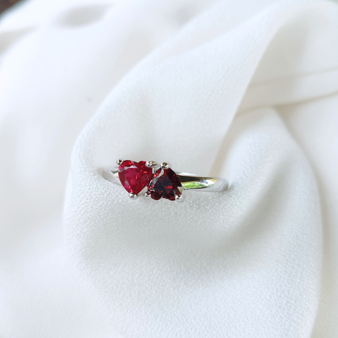 2 Hearts Birthstone Ring