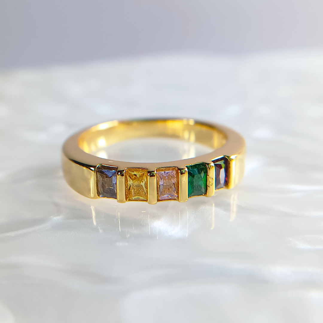 Baguette Family Birthstone Ring