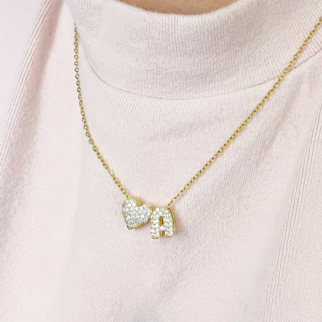 Bubble Heart & Letter Necklace
