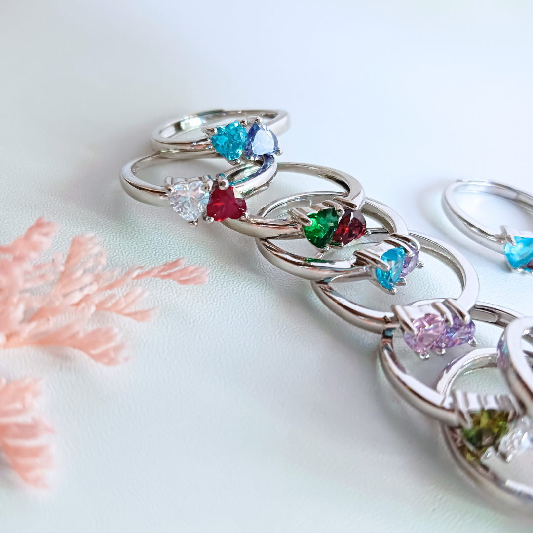 2 Hearts Birthstone Ring