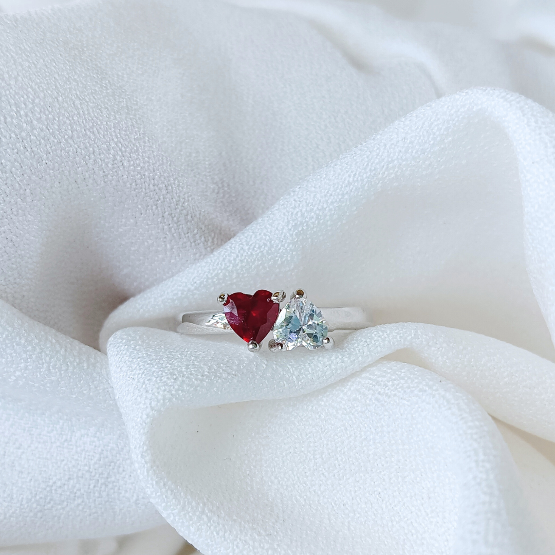 2 Hearts Birthstone Ring