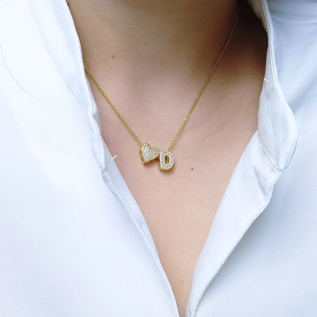 Bubble Heart & Letter Necklace