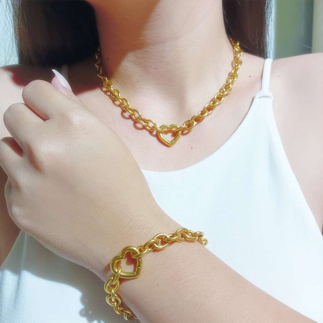 Chunky Heart Bracelet & Necklace Set