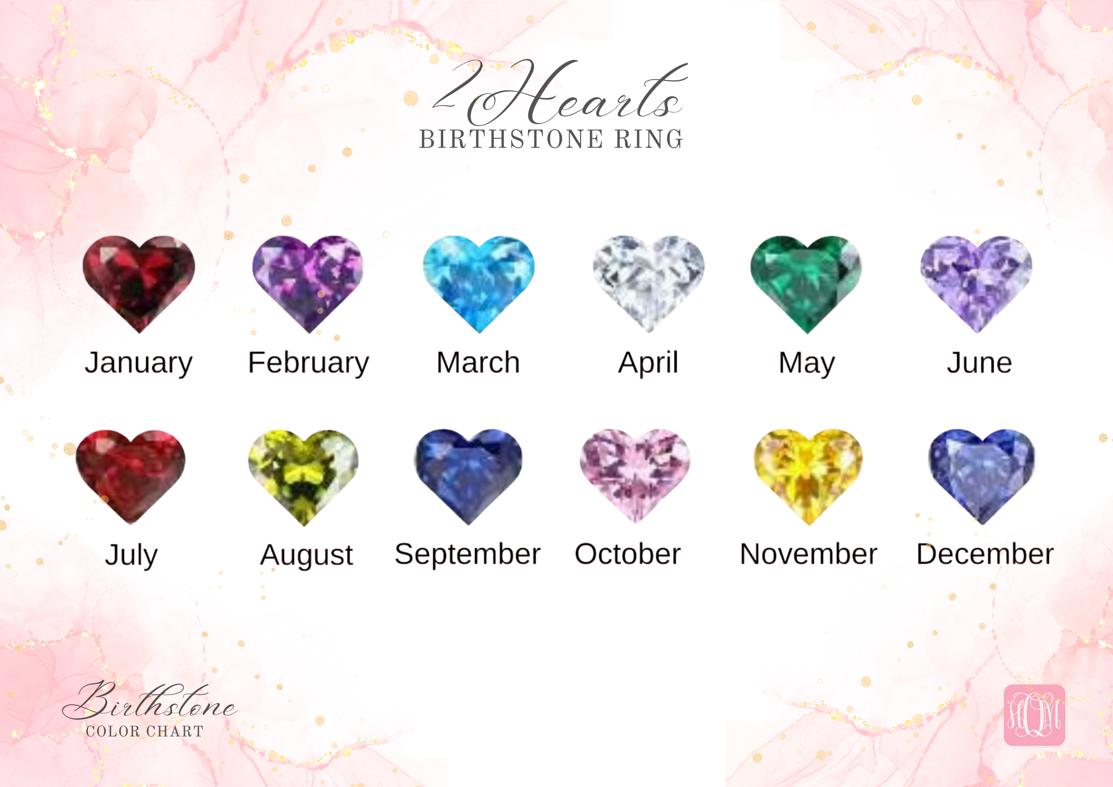 2 Hearts Birthstone Ring