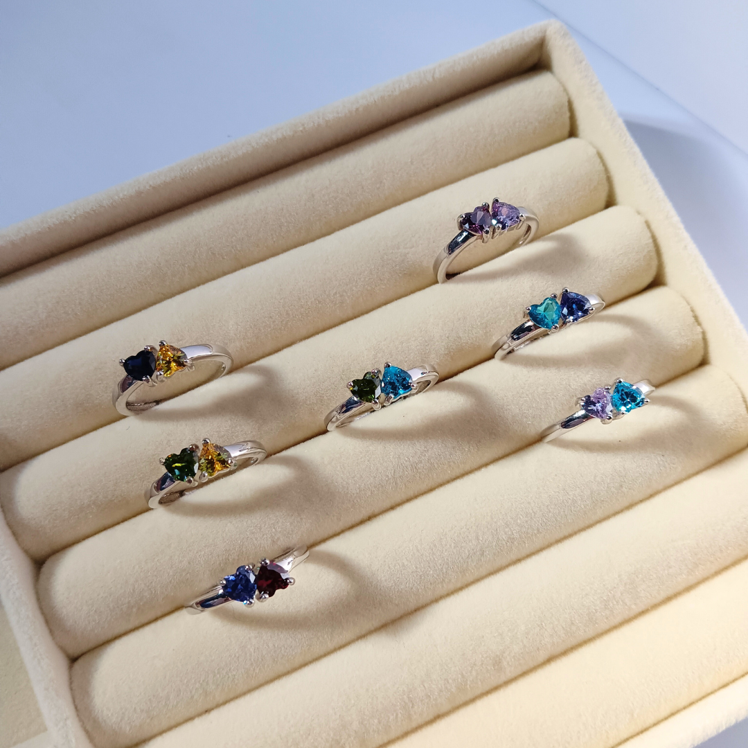 2 Hearts Birthstone Ring